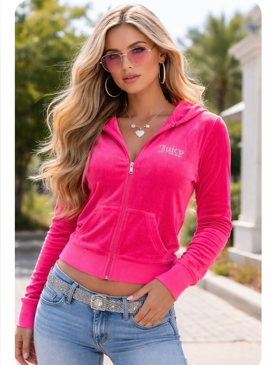 Juicy Couture Tops - Juicy Couture Velour Pink Sparkle Hoodie Jacket Size XL
